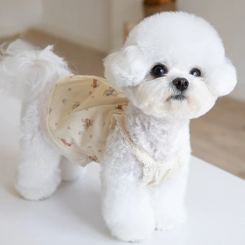 INS Little Bear Print Lace Casual Dress Pet Cat Dog Teddy Dress Fashion Pet Tank Top Dog Floral Dress Puppy Clothes Cat Clothes