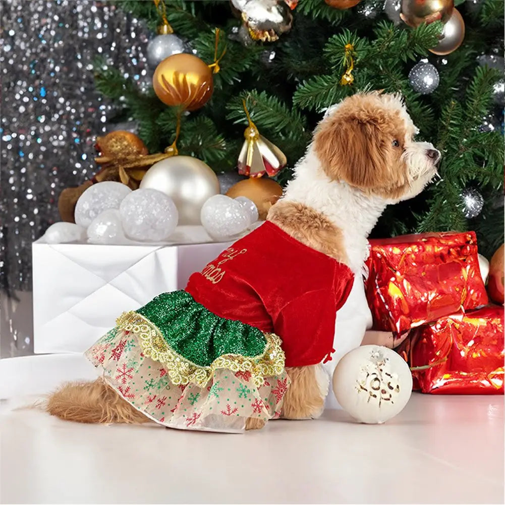 Christmas Dog Dresses For Small Dogs Clothes Winter Warm Skirt Christmas Cosplay Cat Pet Dog Dress Fancy Princess Puppy Dress
